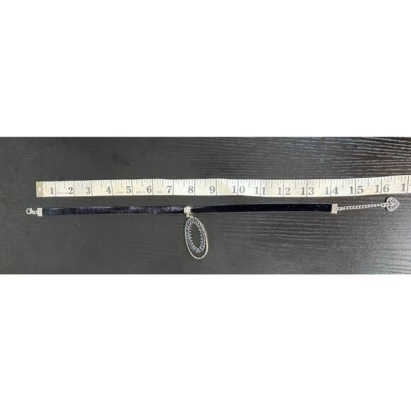 Handmade Black Velvet Choker with Upcycled Oval Faux Sapphire Studded Pendant - Picture 6 of 6